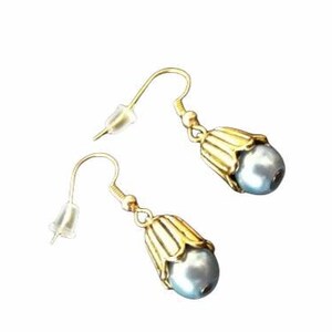 Blue Beaded and Antiqued Gold Earrings