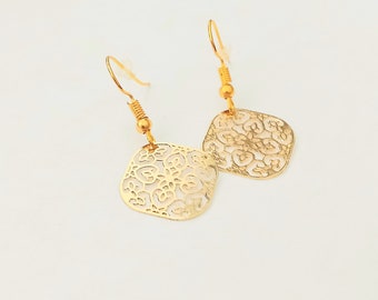 Gold Plated Filigree Earrings, Fish Hook Post Earrings