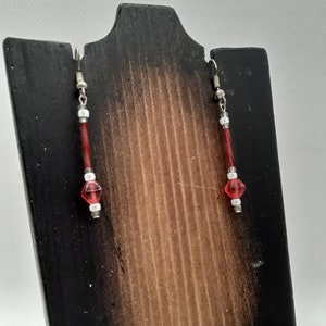 Red and White Beaded Earrings, Beaded Jewelry, Women&#39;s Fashion, Valentines Day Gift, Red Earrings, Nickel Free Earrings, Anniversary Gift