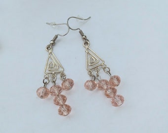 Light Pink Crystal Beaded, Art Deco Stlye Earrings