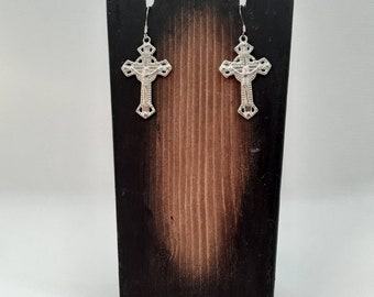 Crucifix Earrings, Christian Jewelry, Cross Earrings, Religious Jewelry, Silver Plated Crucifix, Religious Earrings, Christian Earrings