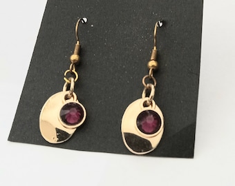 Glass and Gold Tone Birthstone Earrings, Amythist Purple