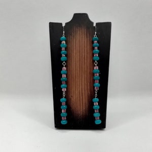 Blue and Pink Beaded Dangling Earrings, Nickel Free Earrings, Long Earrings, Dangling Earrings, Textured Earrings