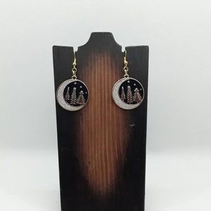 Starry Night Sky Earrings, Crescent Moon and Stars, Clear Night Sky Earrings, Nickel Free Jewelry, Night Sky Jewelry