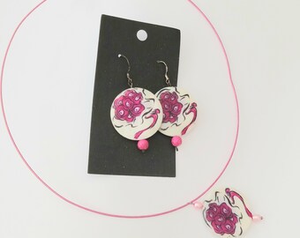 Pink Rose Necklace and Earrings Gift Set