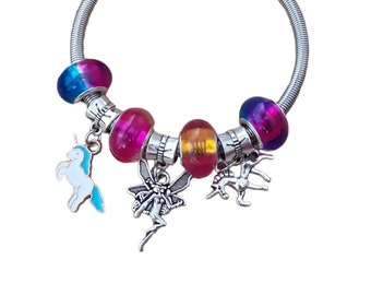 Fairy and Unicorn Twist Closure Bracelet, Tween Gift