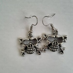Skull and Crossbone Earrings, Nickel Free Earrings, Silver Plated, Pirate Jewelry, Skull and Crossbone Jewelry, Halloween Jewelry
