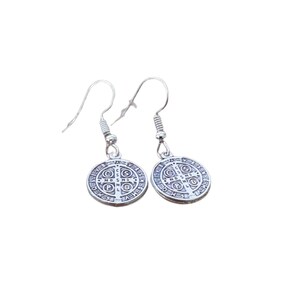 Saint Benedict Medal Earrings, Religious Earrings, Patron Saint of Protection, St. Benedict Earrings, Catholic Jewelry