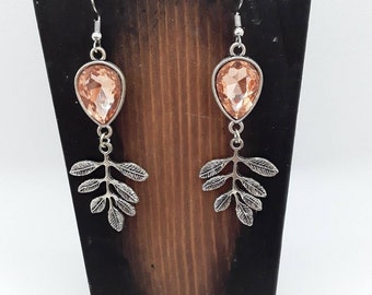Faux Gem Leaf Earrings, Nickel Free Earrings, Textured Leaves, Nature Inspired Earrings, Faux Gem Jewelry, Silver Plated Earrings