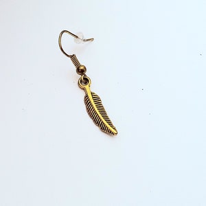 Gold Feather Earring, Single Individual Feather Earring