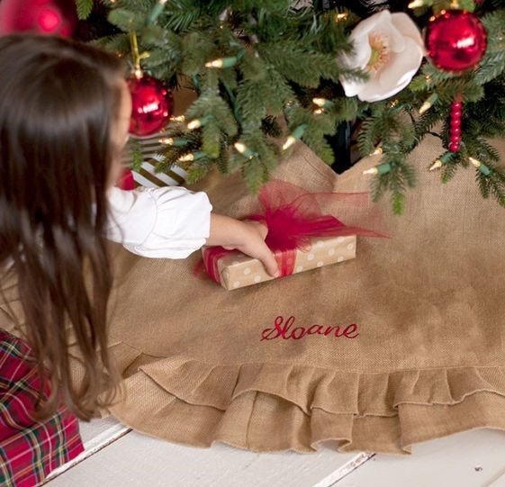 Custom Embroidered Christmas Tree Skirt 60 Inch Burlap White Etsy