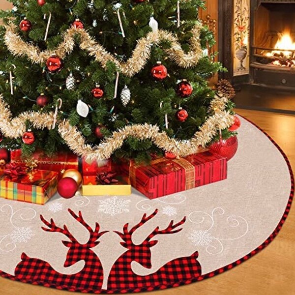 Custom Embroidered Christmas Tree Skirt 48 inch Reindeer Holiday