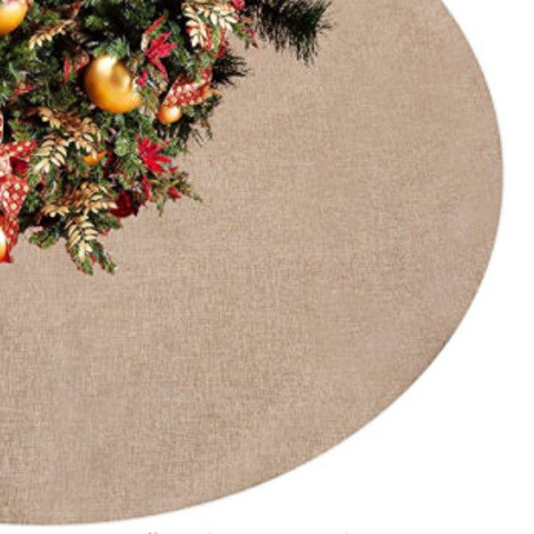 Custom Embroidered Christmas Tree Skirt 48 inch Tan Burlap Linen