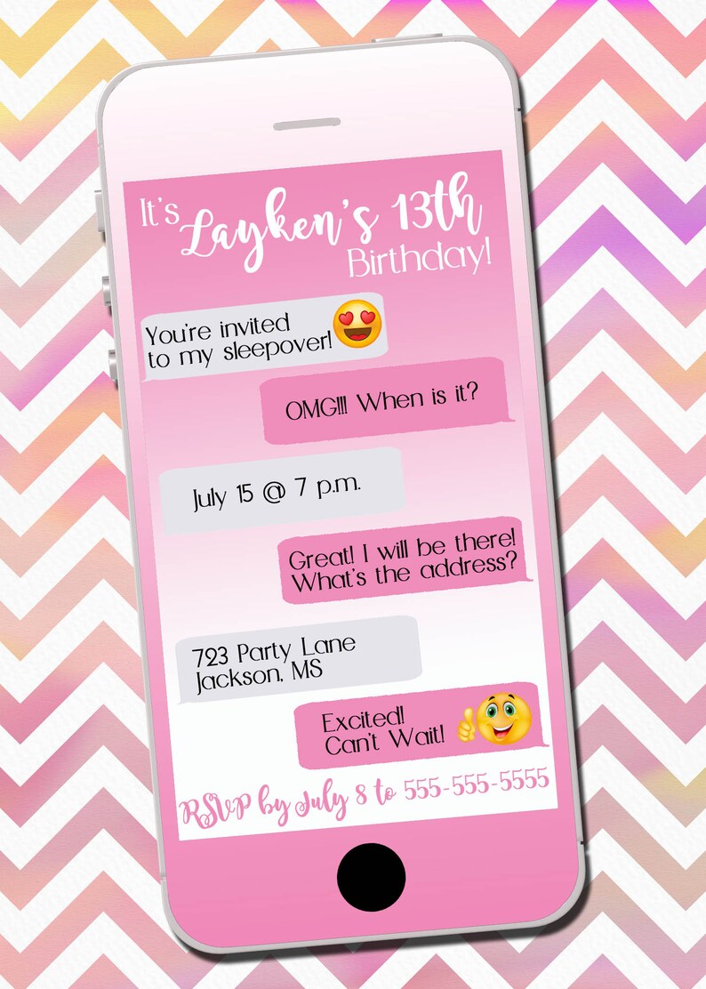Cell Phone Birthday Invitation Emoji Cell Phone Teen Etsy