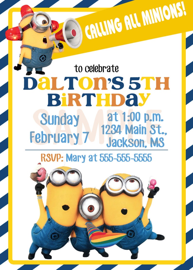 Printable Minion Birthday Invitation Minions Despicable - Etsy