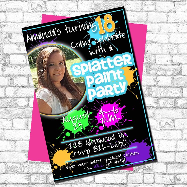 Printable Birthday Invitation Splatter Paint/Art Party Etsy