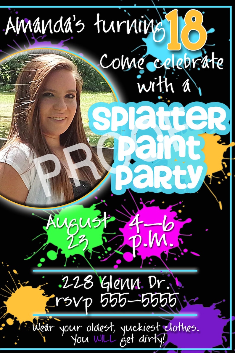 Printable Birthday Invitation Splatter Paint/Art Party | Etsy