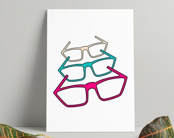 Art Print, Glasses, Illustration Print, Purple, Teal and Cream, Illuatration, Spectacles, Wall Art