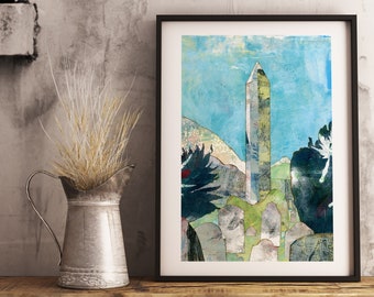 Glendalough Round Tower, Ireland, Illustration Print