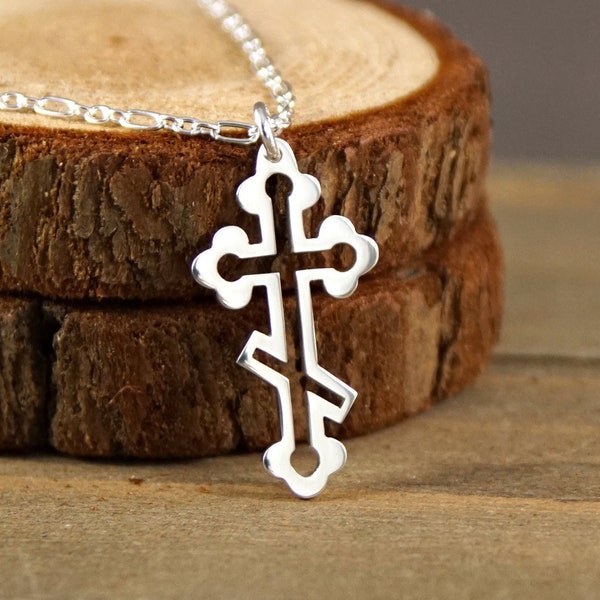 Orthodox Budded Cross - Handcut 925 Sterling Silver Pendant, Necklace