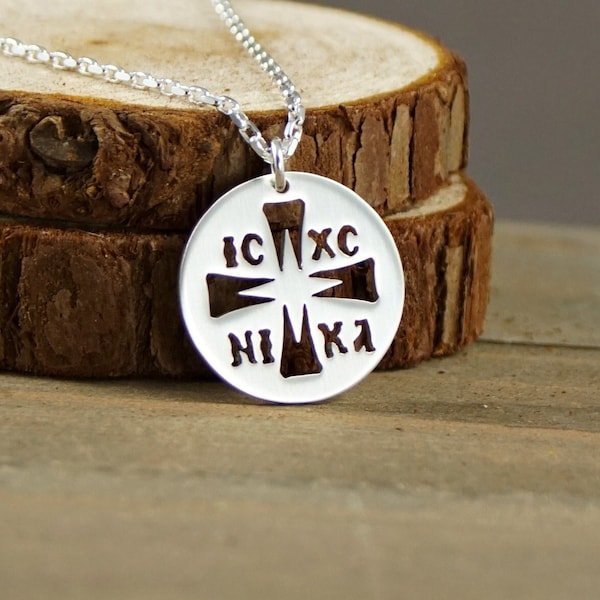 IC XC NIKA Byzantine Cross - 925 Handcut Sterling Silver Pendant, Necklace, Unisex