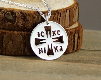 IC XC NIKA Byzantine Cross - 925 Handcut Sterling Silver Pendant, Necklace, Unisex