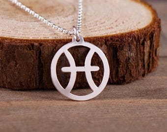 Pisces - Hand Cut Sterling Silver Glyph Pendant, Necklace