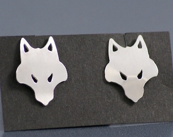 Wolf's Head Studs - Hand Cut Sterling Silver Earrings