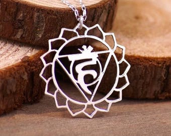 Throat Chakra Necklace - Hand Cut Sterling Silver Pendant, 5th Chakra, Vishuddha