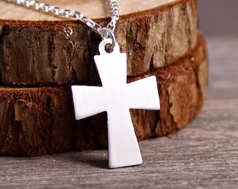 Handcut 925 Sterling Silver Cross Pendant, Necklace