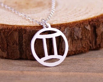 Gemini - Hand Cut Sterling Silver Glyph Pendant, Necklace