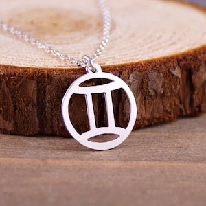 Gemini Hand Cut Sterling Silver Glyph Pendant, Necklace image 1