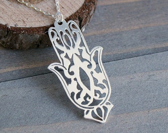 Hamsa Hand - .925 Sterling Silver Pendant, Necklace