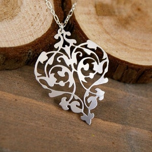 Intricate Heart Sterling Silver Hand Cut Pendant, Sterling Silver Necklace image 1