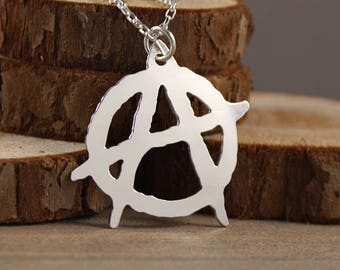 Anarchy - Large Hand Cut Sterling Silver Pendant, Necklace, Unisex