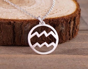 Aquarius - Hand Cut Sterling Silver Glyph Pendant, Necklace