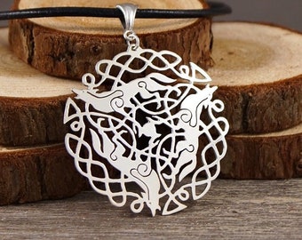 Celtic Wolves Pendant - Hand Cut 925 Sterling Silver, Wolf Necklace, Celtic Wolf Trio