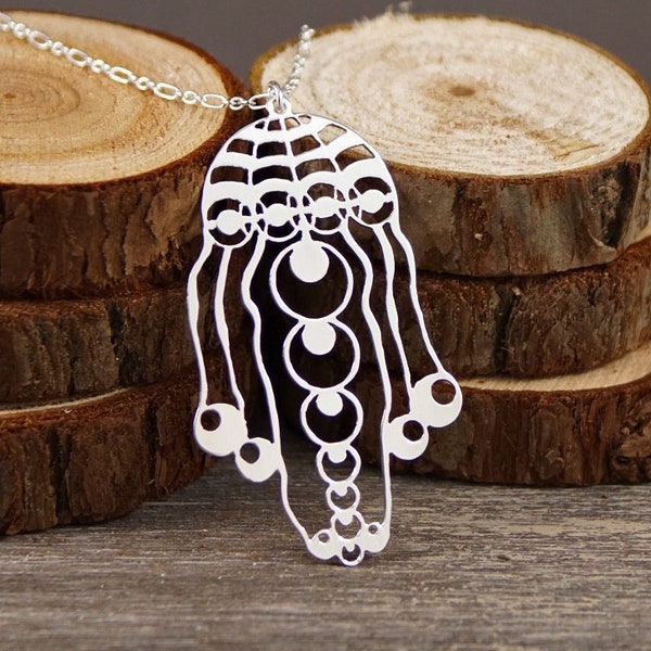 Jellyfish Crop Circle - 925 Sterling Silver Hand Cut Pendant, Necklace