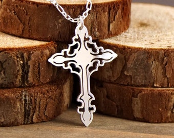 Handcut 925 Sterling Silver Cross Pendant, Necklace