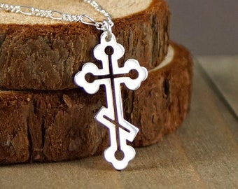 Orthodox Budded Cross - Handcut 925 Sterling Silver Pendant, Necklace