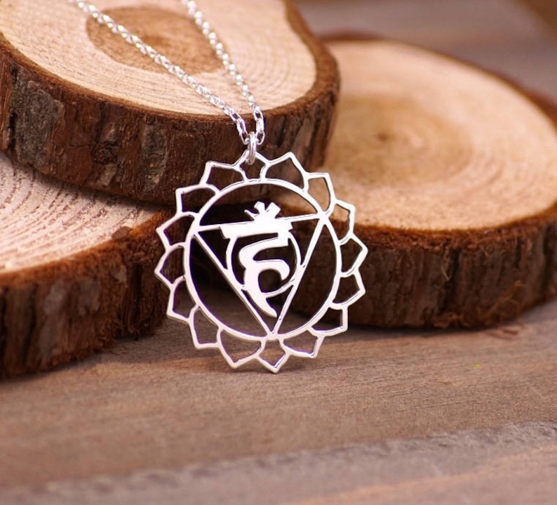 Throat Chakra Necklace Hand Cut Sterling Silver Pendant, 5th Chakra, Vishuddha image 1