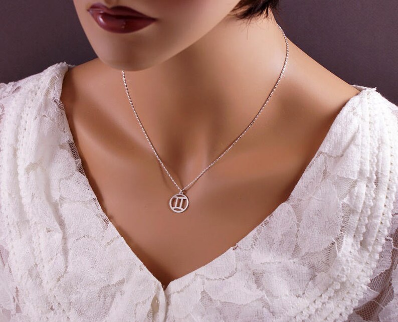 Gemini Hand Cut Sterling Silver Glyph Pendant, Necklace image 2