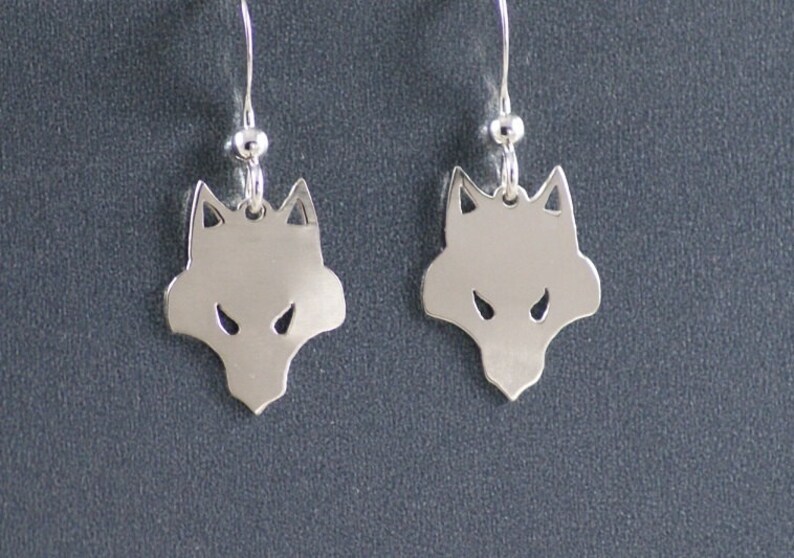 Wolf's Head Earrings Sterling Silver Wolf Jewelry image 1