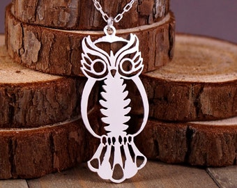 Perched Owl - Hand Cut Sterling Silver Pendant, Necklace