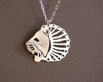 Achaemenid Lion's Head - Hand Cut Sterling Silver Pendant, Necklace