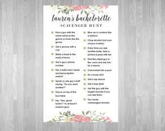 Custom Bachelorette Party Scavenger Hunt 5.5x8.5 Card Printable - Pink Floral