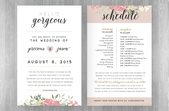 Custom Wedding Schedule 5 5x8 5 Etsy