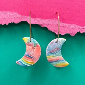 Colorful Statement Earrings, Lisa Frank Inspired Womens Gift for Her Under 30, Statement Earrings Lightweight, Hoop Earrings, Rainbow Ears