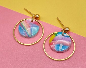 Colorful Earrings, Pastel Earrings, Rainbow Dangle Earrings, Minimalist Small Dangle Earrings, Rainbow Gift for Her, Candycore Gift Under 30