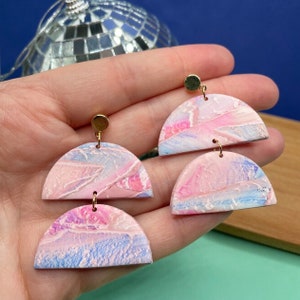 Pink Statement Earrings, Colorful Dangle Earrings, Pink Stacked Earrings, 40th Birthday Gift for Women, Gift Under 30, Pink Marble Earrings